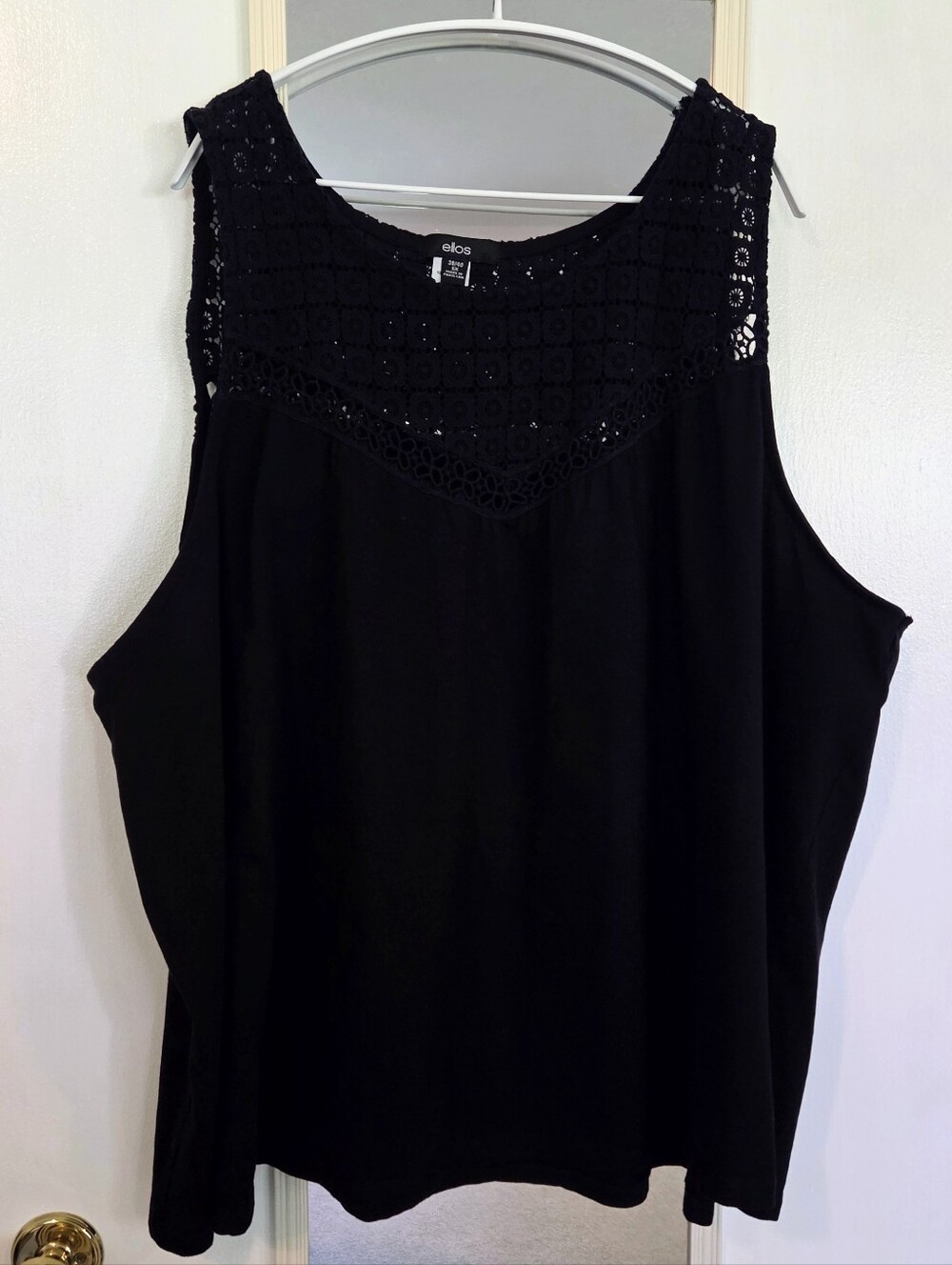 elos Plus Size 5x Black Crochet Yoke Sleeveless Women's Top